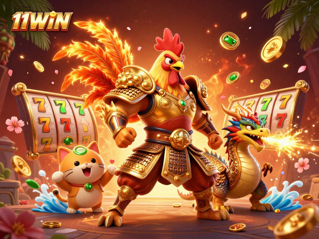Experience thrilling action at 11WIN with the powerful rooster warrior and golden jackpot.