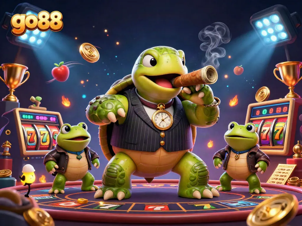 Đặt cược cùng go 88 trong không gian casino sôi động, nơi các ký hiệu slot sáng bóng và tiền vàng khoe sắc.