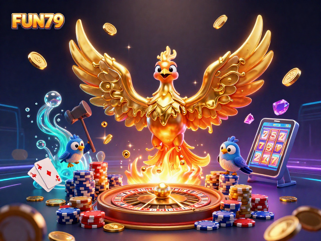 Engage in the immersive FUN79 casino experience with golden phoenix and dynamic gaming elements.