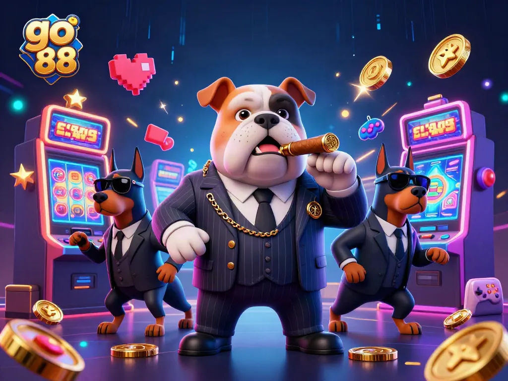 Experience the excitement of go 88 gaming with unique characters and vibrant slot machines in a dynamic casino atmosphere.