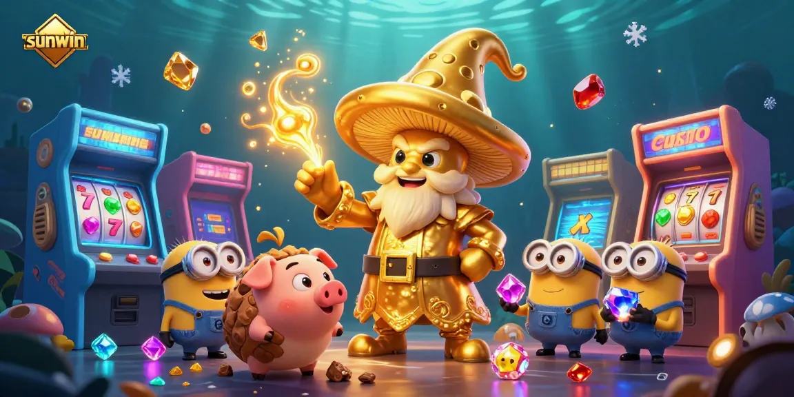 Engage with sunwin's vibrant magical realm, where gold and treasures abound in a thrilling 3D casino experience.