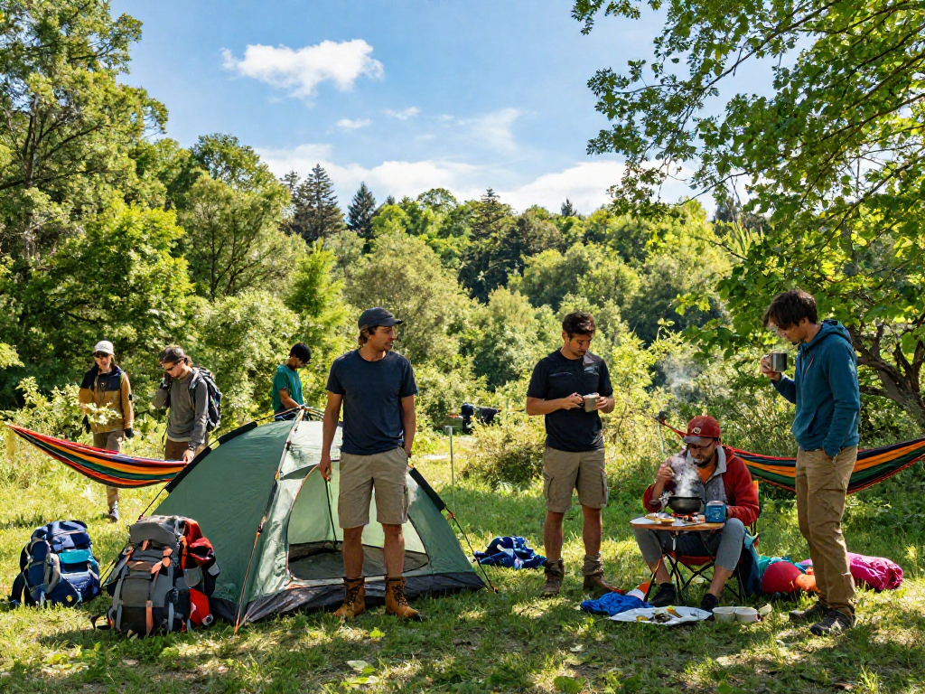 Camping gear displayed in a vibrant outdoor scene reflects the spirit of rokok 88 adventures.