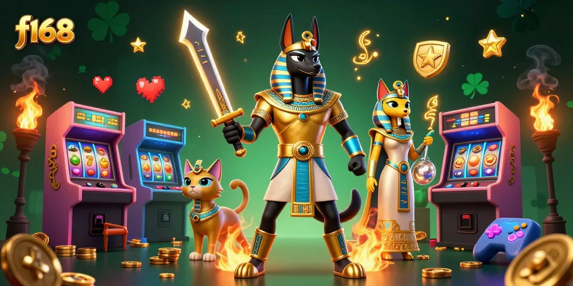 Experience thrilling gaming action at f168 with Anubis and Bastet in an exciting casino scene.