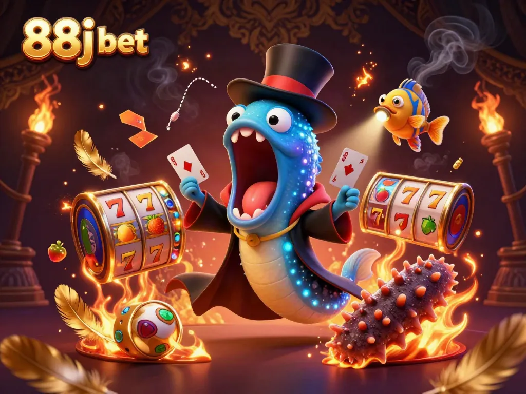 Engage with 88j bet at a vibrant casino scene with magical sea characters and slot reels.