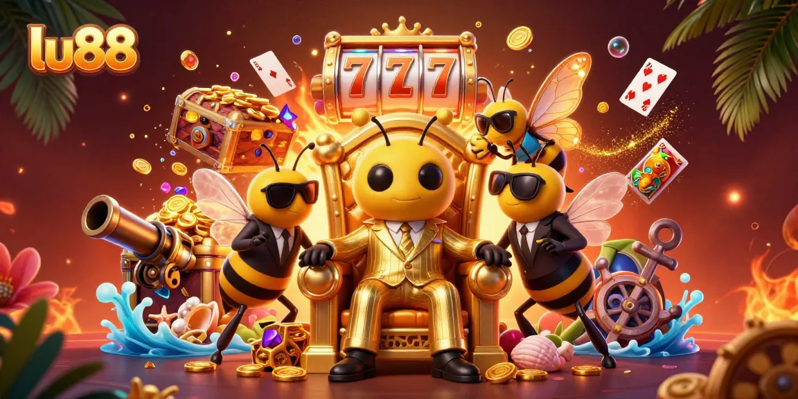 lu88's exciting slot game experience portrayed with animated characters and vibrant casino elements