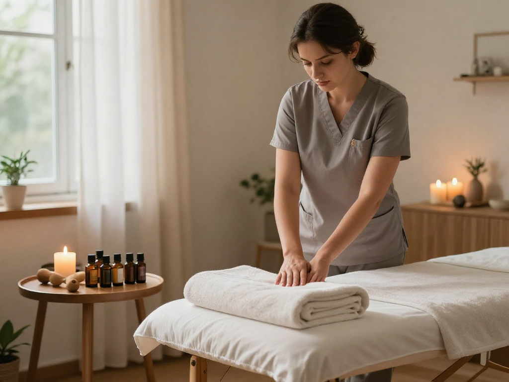 오산출장안마 - Professional massage therapy setup in a tranquil home environment.