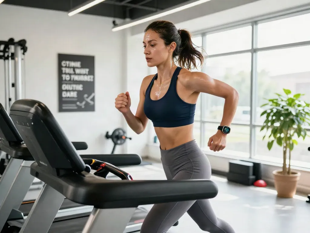 Streek running drill in a modern fitness studio, featuring an athletic woman training.