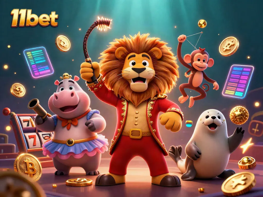 Experience thrilling action with 11bet's exciting visuals featuring cartoon characters and casino elements.