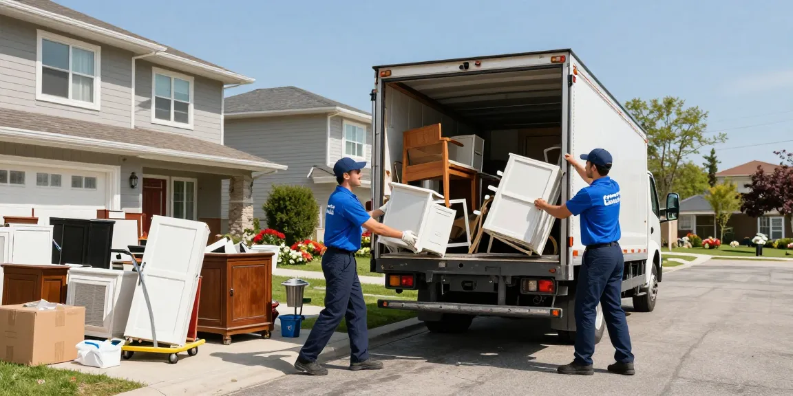 Efficient team performing target junk removal Vancouver on a sunny day.