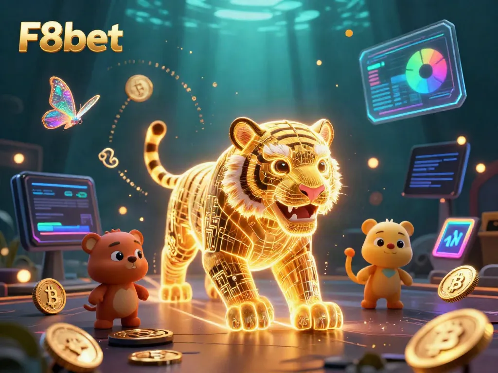Experience thrilling gaming action at F8bet with vibrant neon visuals and cryptocurrency elements.