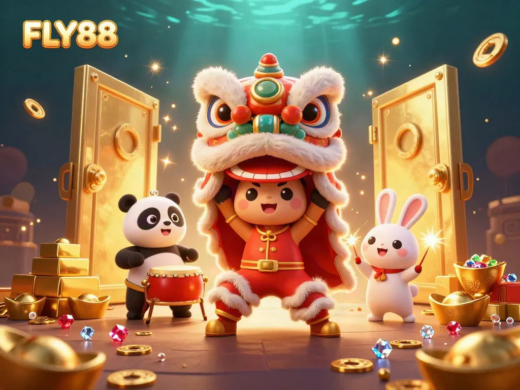 Engage in the excitement of FLY88 with a vibrant, dynamic casino-themed scene.