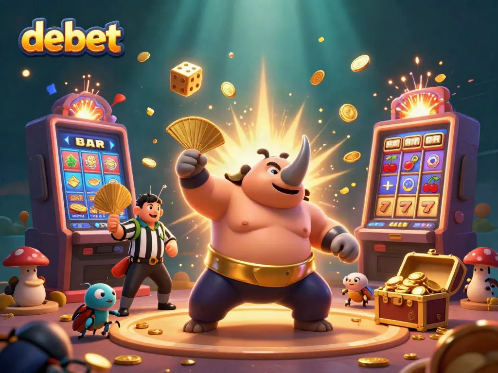Experience the thrill of debet with a vibrant 3D casino scene featuring beetles and golden treasures.