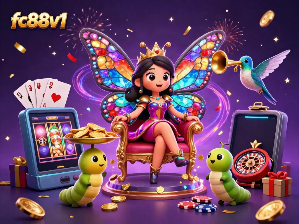 Experience thrilling action at fc88v1 with vibrant visuals showcasing a butterfly queen and casino elements.