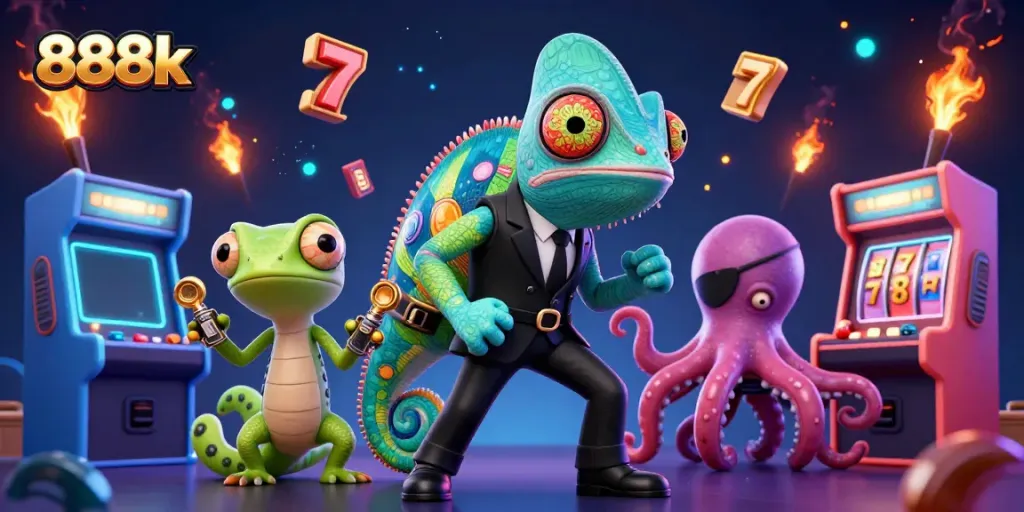Experience thrilling wins at 888k with colorful 3D slot machines and engaging characters in action.