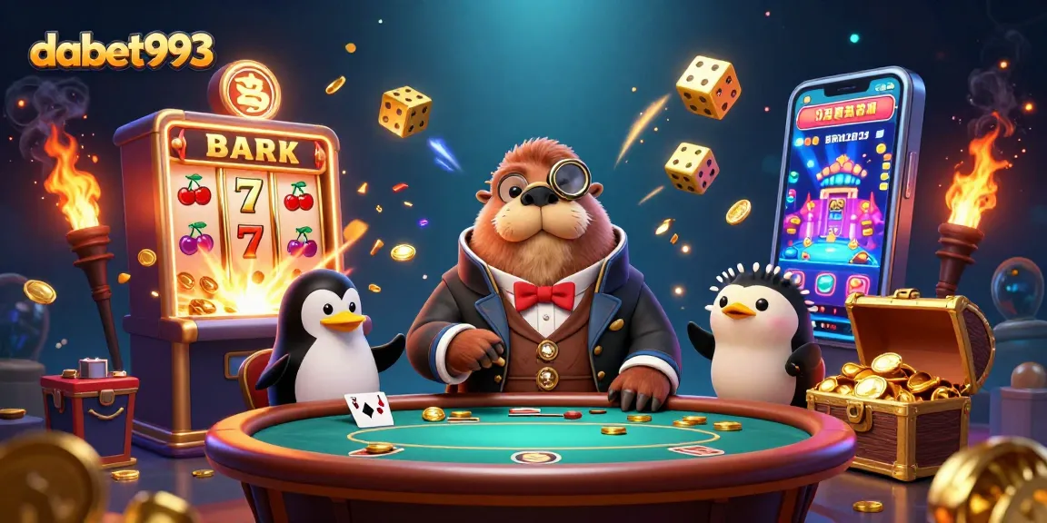Dabet993 showcases a jolly walrus at an underwater poker game with vibrant symbols and exciting casino elements.