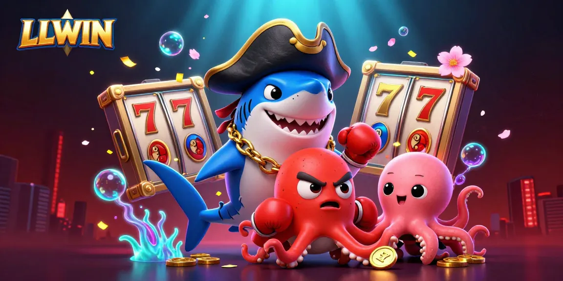 Win big with LLWIN's exciting slots and dynamic 3D characters celebrating in a vibrant casino scene.