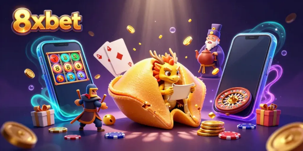Engage with 8xbet's vibrant casino experience featuring dynamic slot games and golden fortune elements.