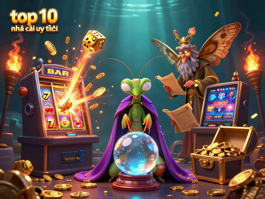 Experience the excitement of top 10 nhà cái uy tín with this immersive gambling scene featuring vibrant characters and dazzling casino elements.