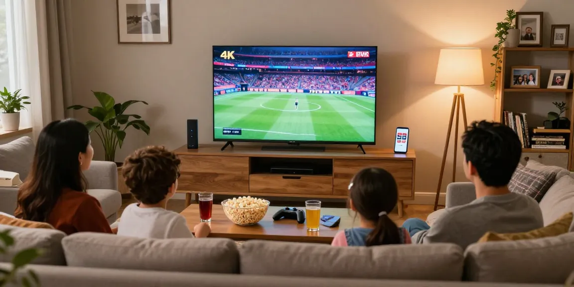 Family enjoying IPTV Canada sports content in a cozy living room