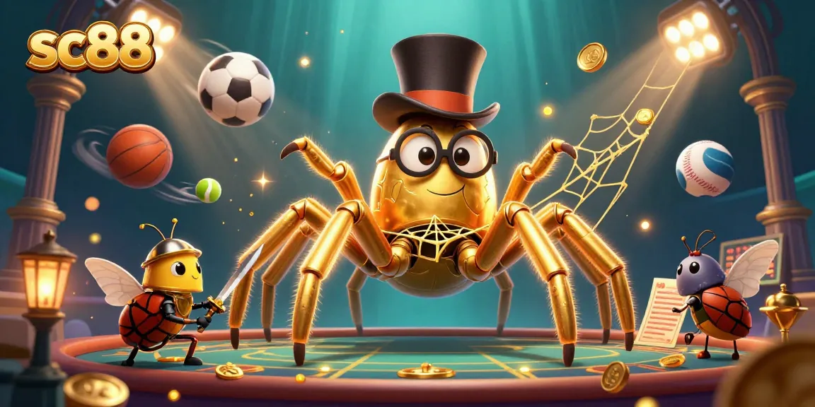 Experience sc88's vibrant casino energy with a dynamic 3D scene featuring unique characters and gaming elements.