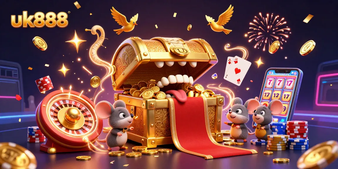 Engage in winning with uk888's 3D casino treasure scene featuring exciting games and vibrant visuals.