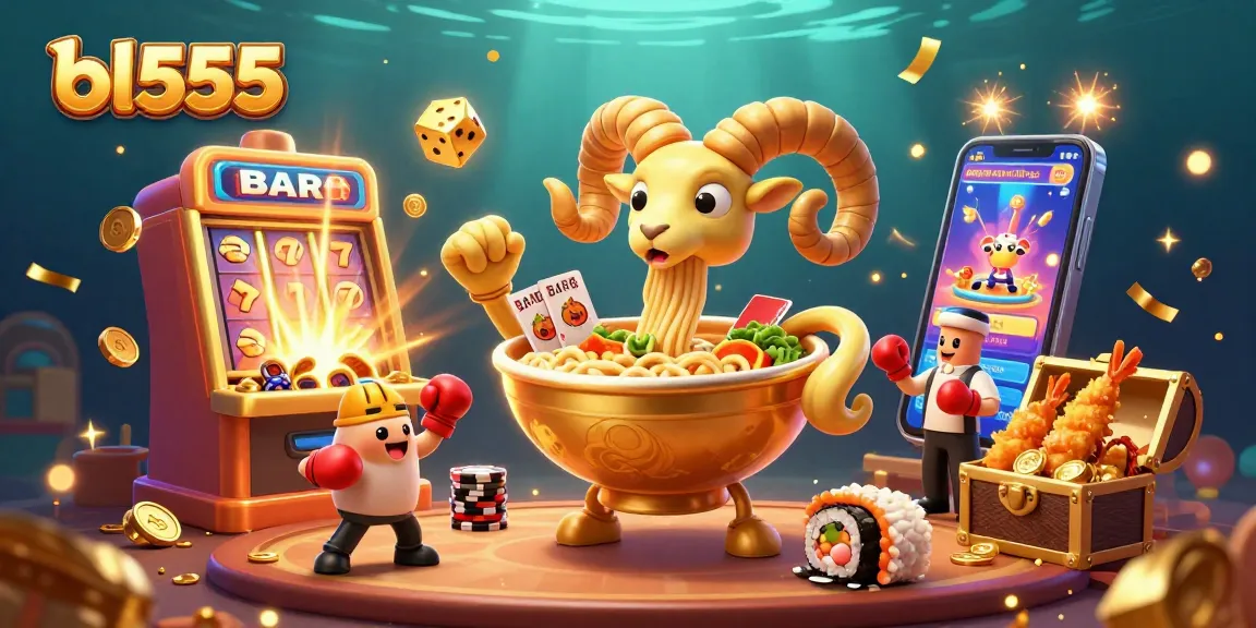 Engage in the thrilling world of bl555 with vibrant cartoon characters and a jackpot explosion illustration.