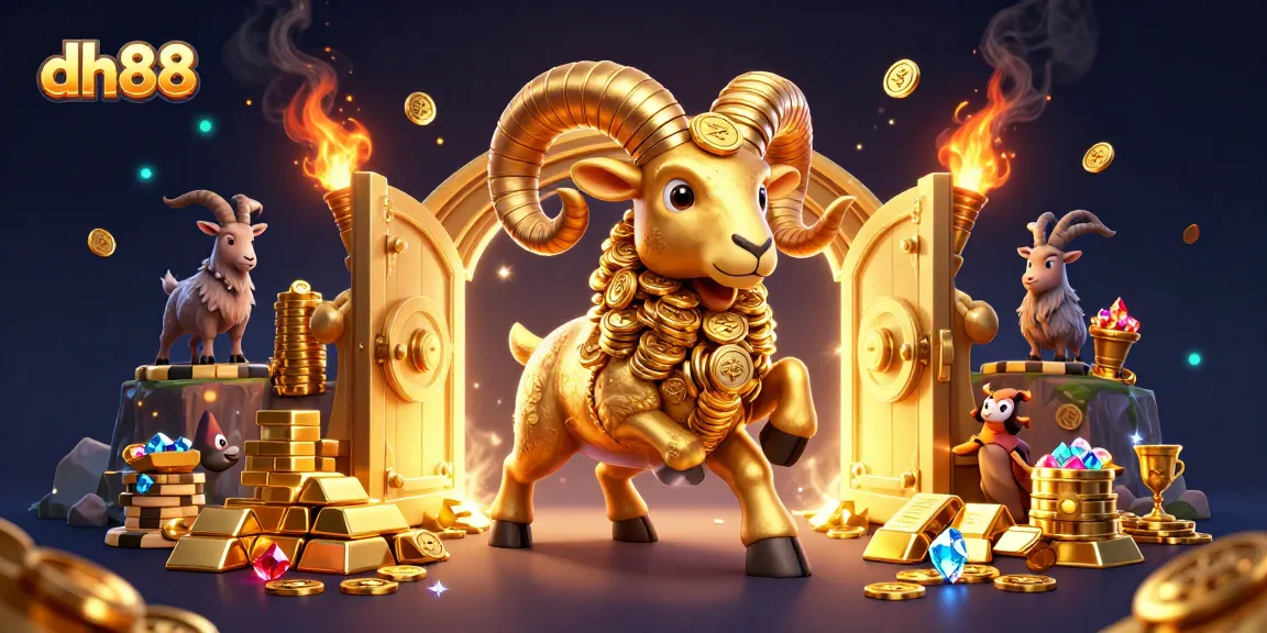 Experience thrilling wins with dh88 in a vibrant golden casino scene filled with treasures.