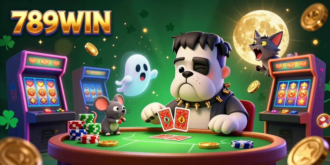 Engage in exciting card games at 789WIN with colorful gaming elements and spooky characters.