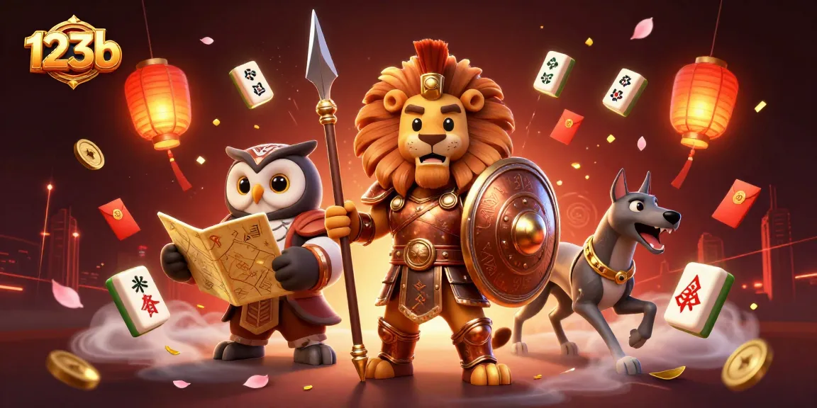 Exciting dynamic scene of 123b with animated characters engaged in casino gameplay and festive elements.