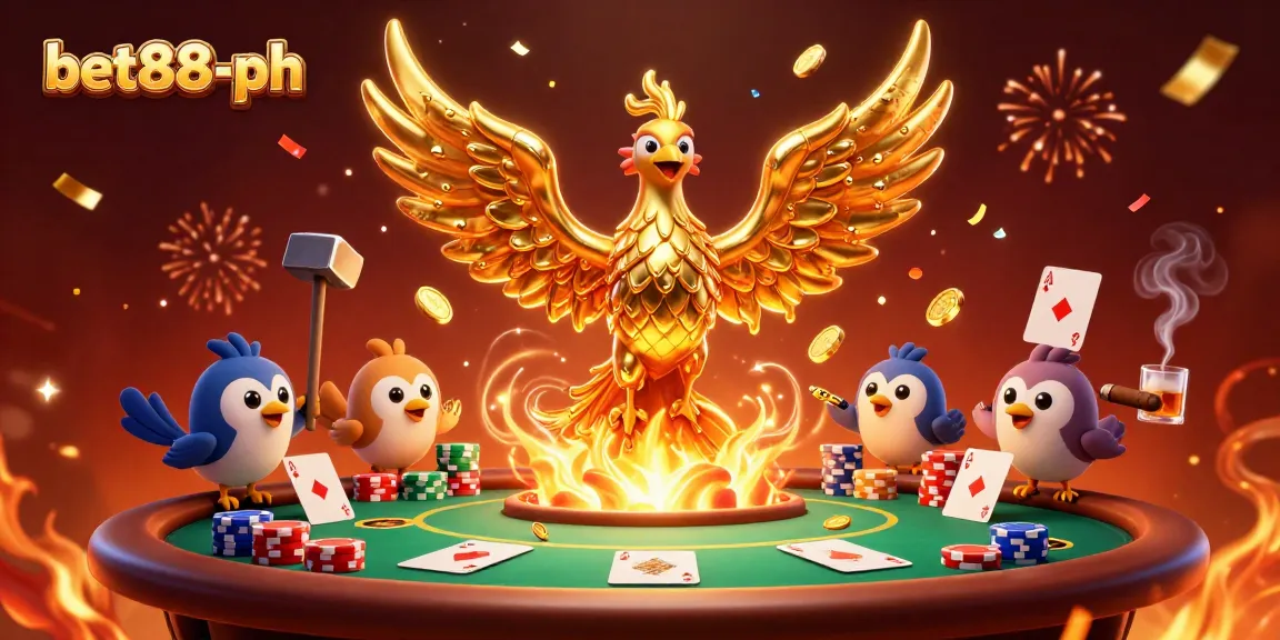 Experience excitement with bet88-ph as the phoenix rises from the forge amidst an immersive casino atmosphere.