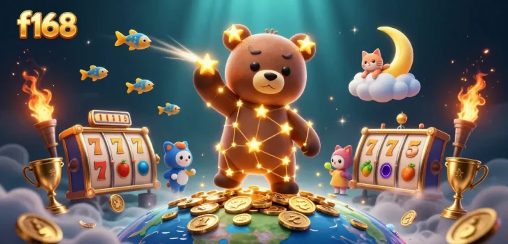 Win big with f168 in thrilling online slots featuring a constellation bear and rich gold coins!