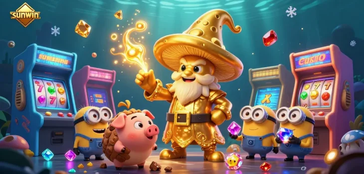 Engage with sunwin's vibrant magical realm, where gold and treasures abound in a thrilling 3D casino experience.