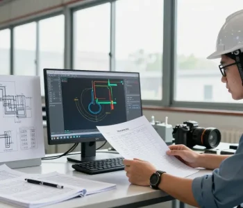 Piping Stress Analysis USA performed by a professional engineer reviewing 3D models and reports in an industrial workspace.