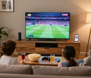 Family enjoying IPTV Canada sports content in a cozy living room